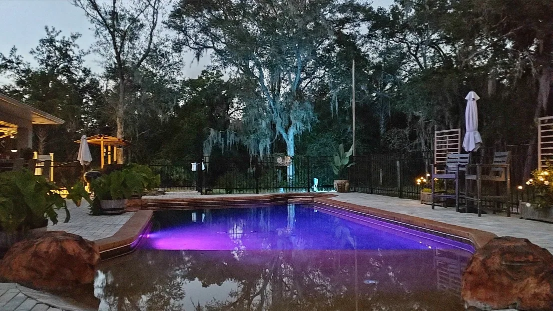 Pool illuminated at dusk
